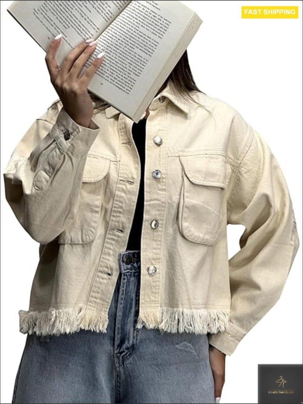 Cropped Denim Jacket Vintage Distressed Long Sleeve Button Down Chic Y2K